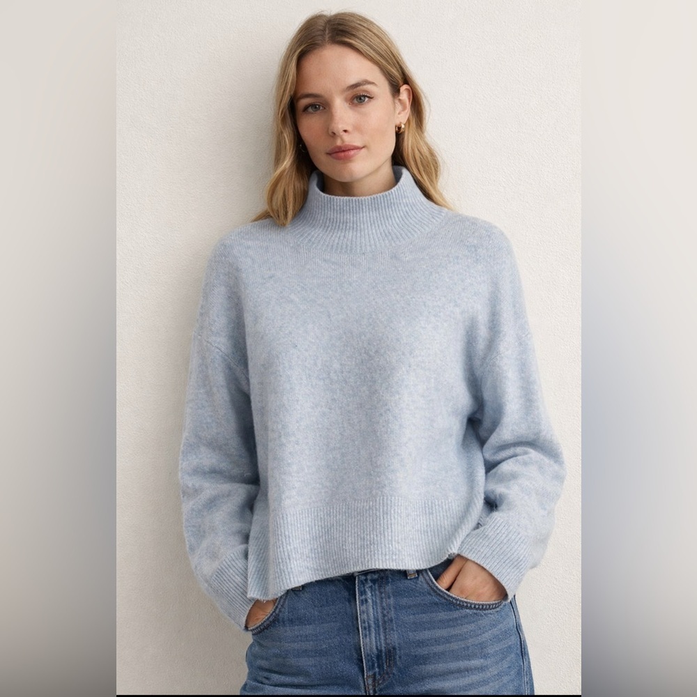 H+M Women's Light Blue High Neck Sweater. Size-X-Small/Small. Soft Minimalist
